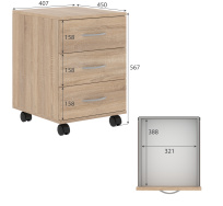 Тумба для документов мобильная Simple SC-3M.1 Дуб Юкон Модерн 412×450×566