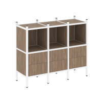 Loft Прямой стеллаж наборный VR.L-07 Тиквуд тёмный/Белый металл 1278×446×1047